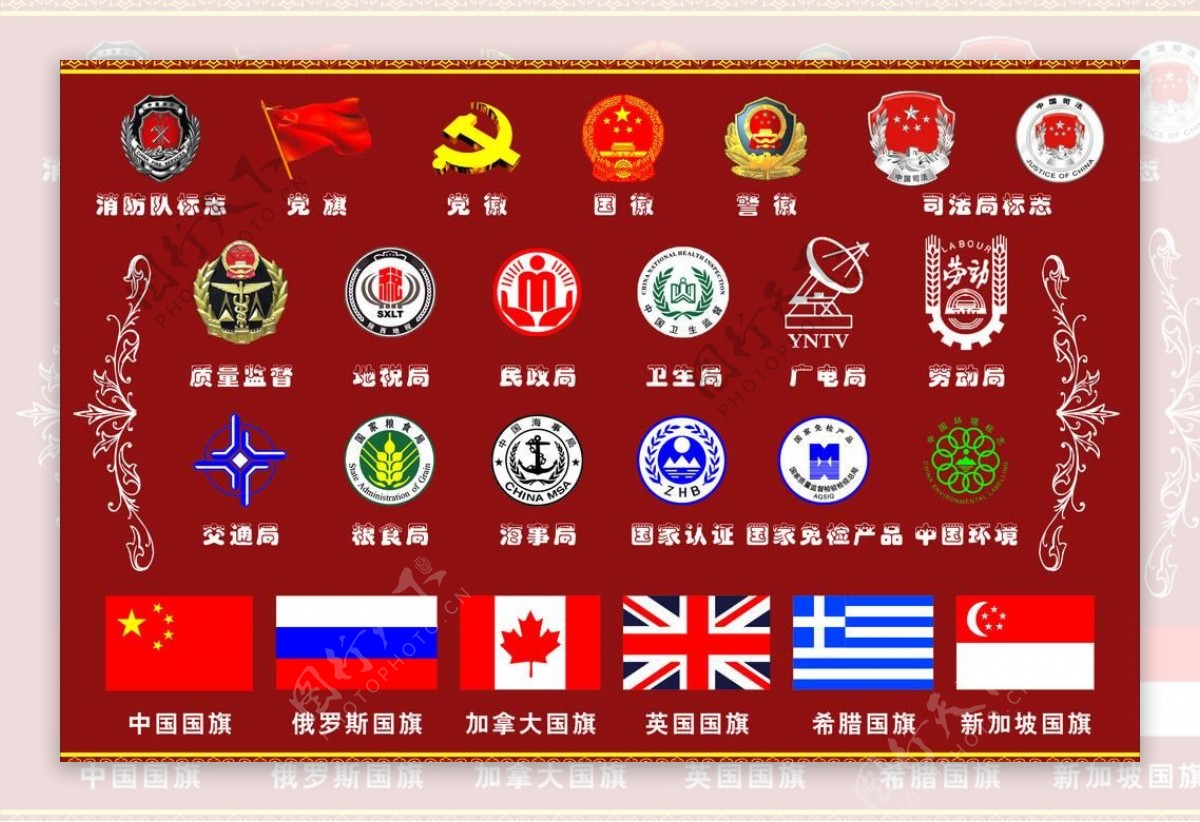 六个国家国旗和标志图片