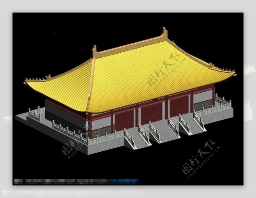 黄色屋顶中国古建筑模型