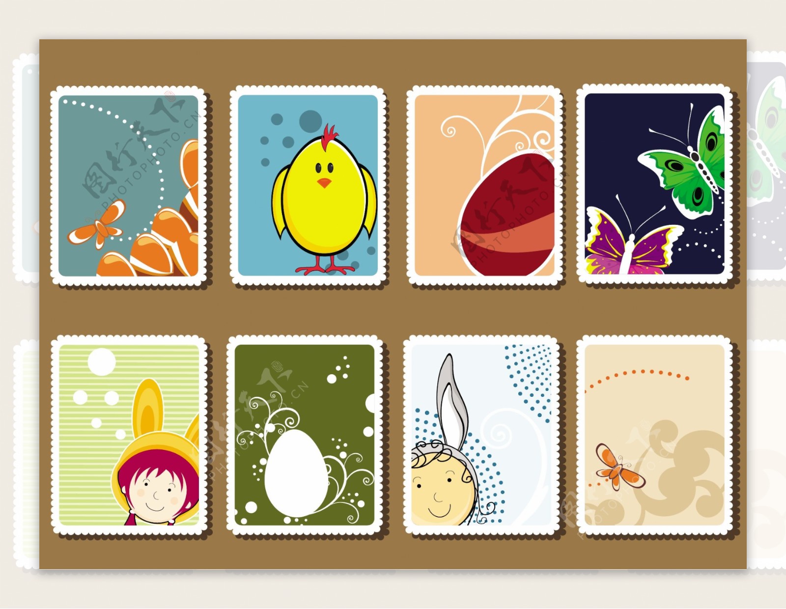 套复活节彩色设计邮票