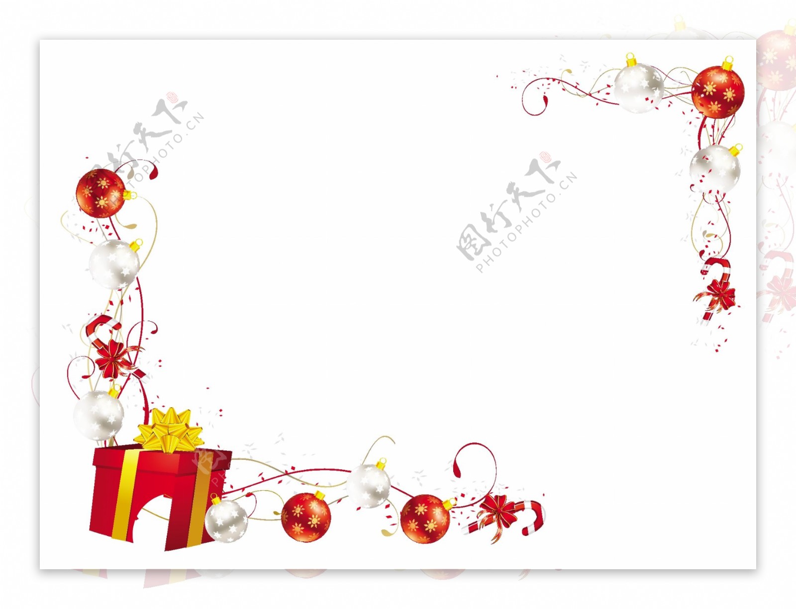 红白色的圣诞礼物糖果手杖棍子横框