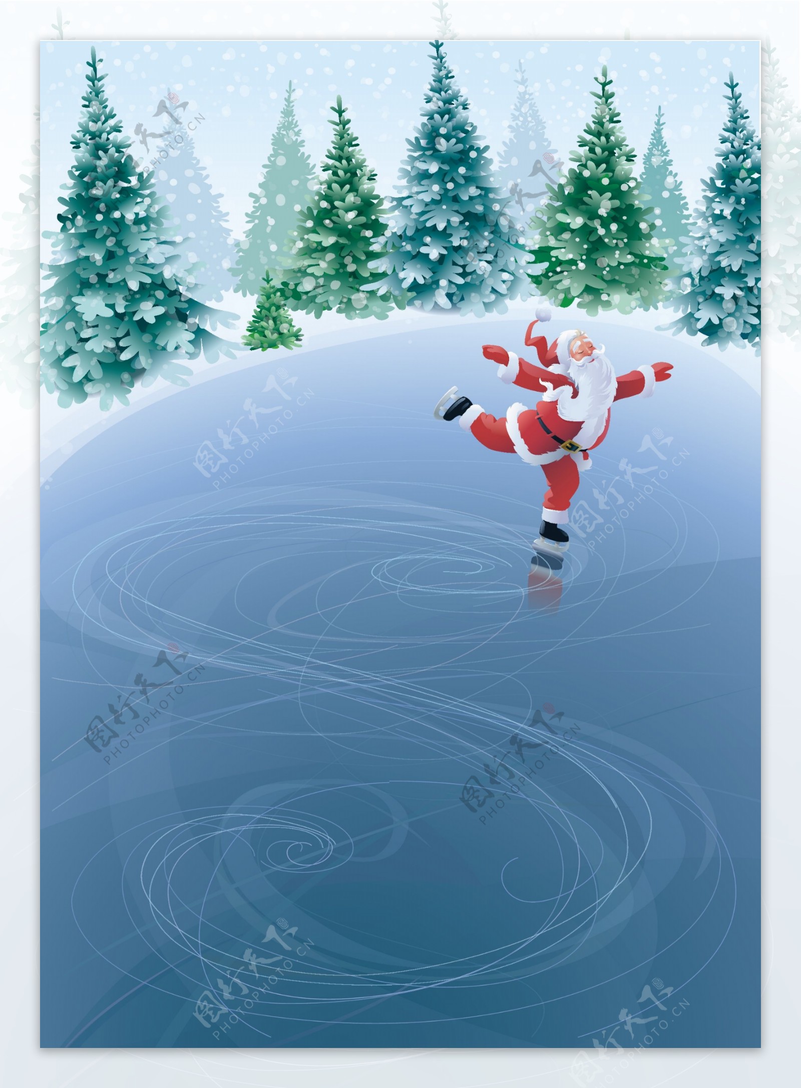 溜冰的圣诞老人圣诞背景图片