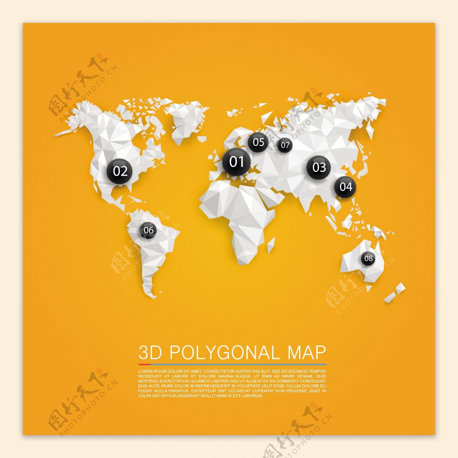 世界地图3D多边形矢量素材