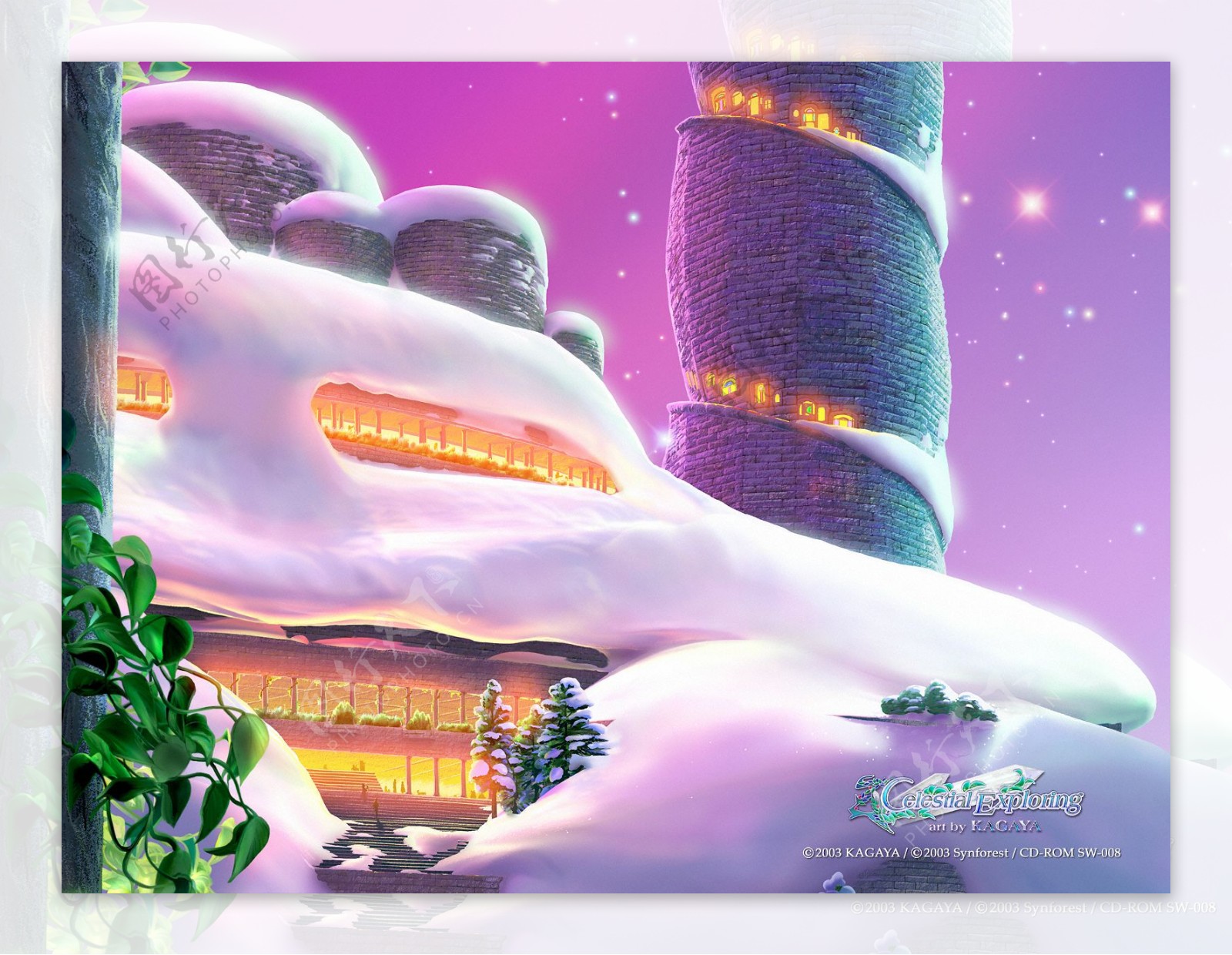 梦幻冰雪世界石堡高塔动漫桌面背景