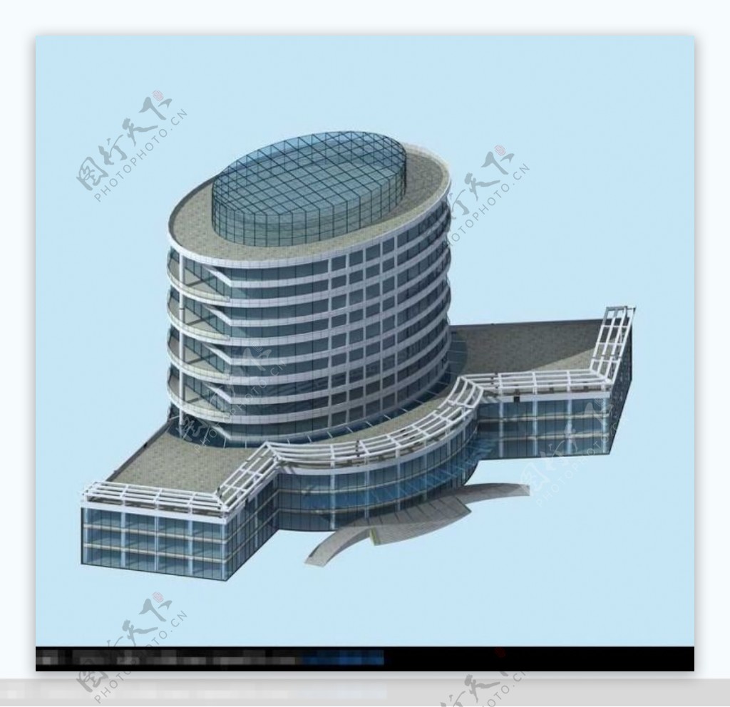 椭圆形大厦建筑群3D建筑模型