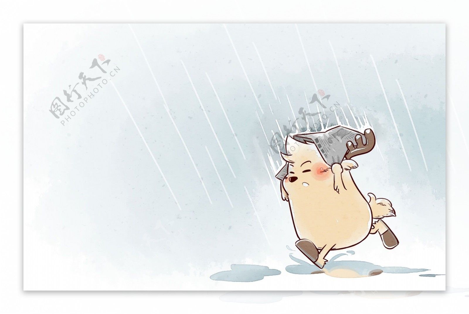 鹿小漫手绘插画雨中飞跑