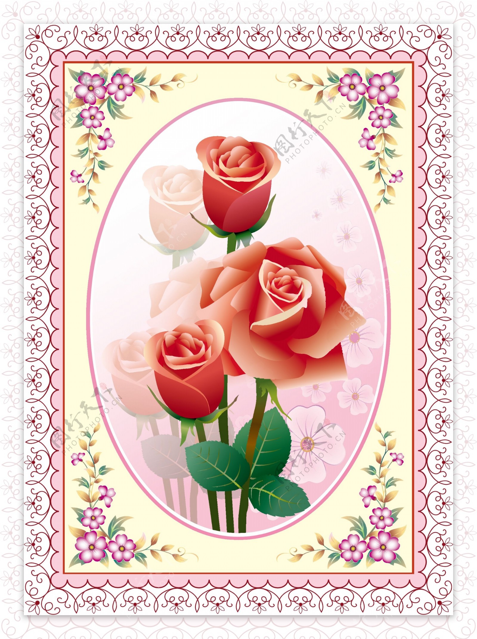 矢量精美玫瑰装饰背景卡片素材