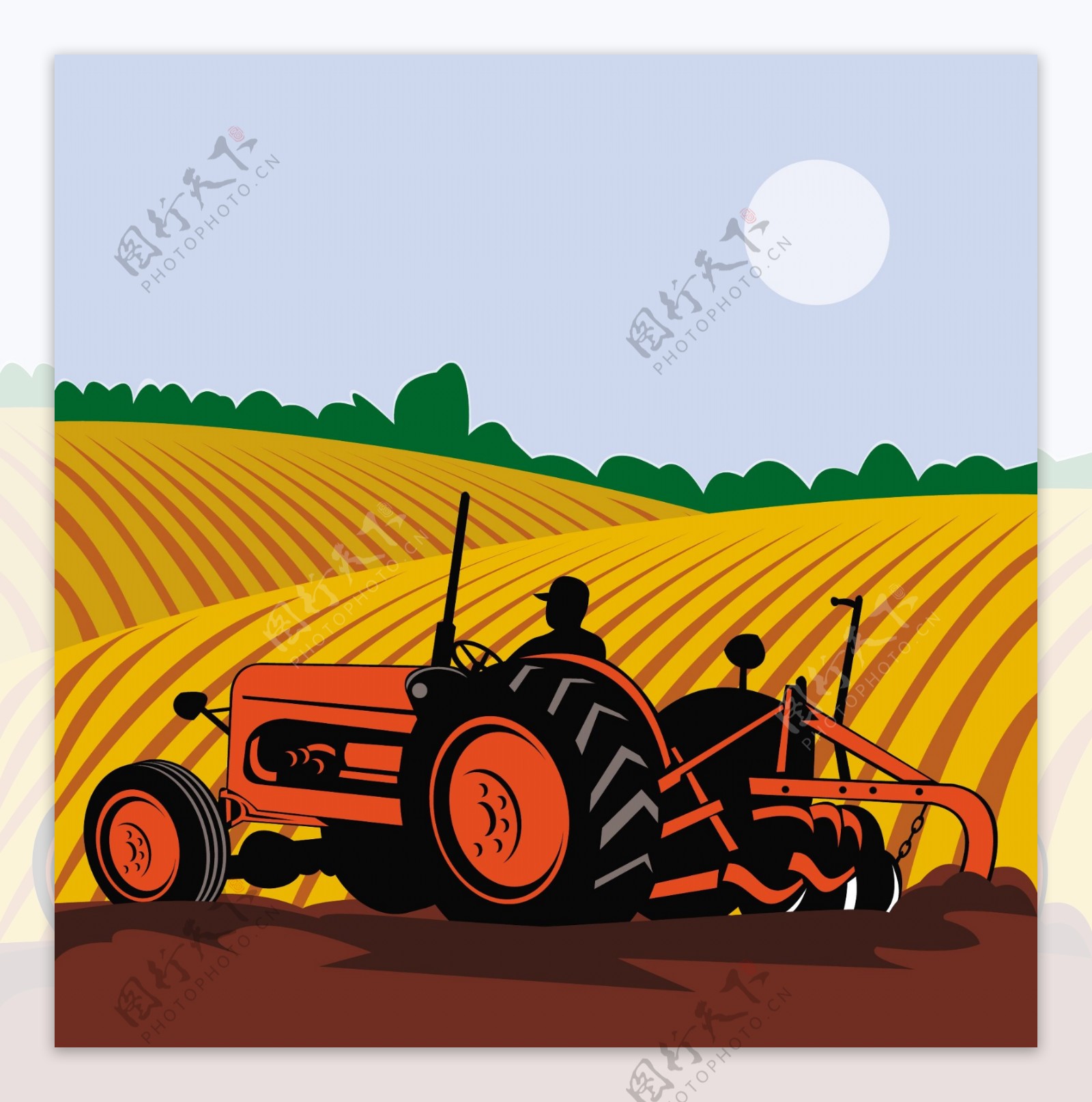 农民驾驶老式拖拉机
