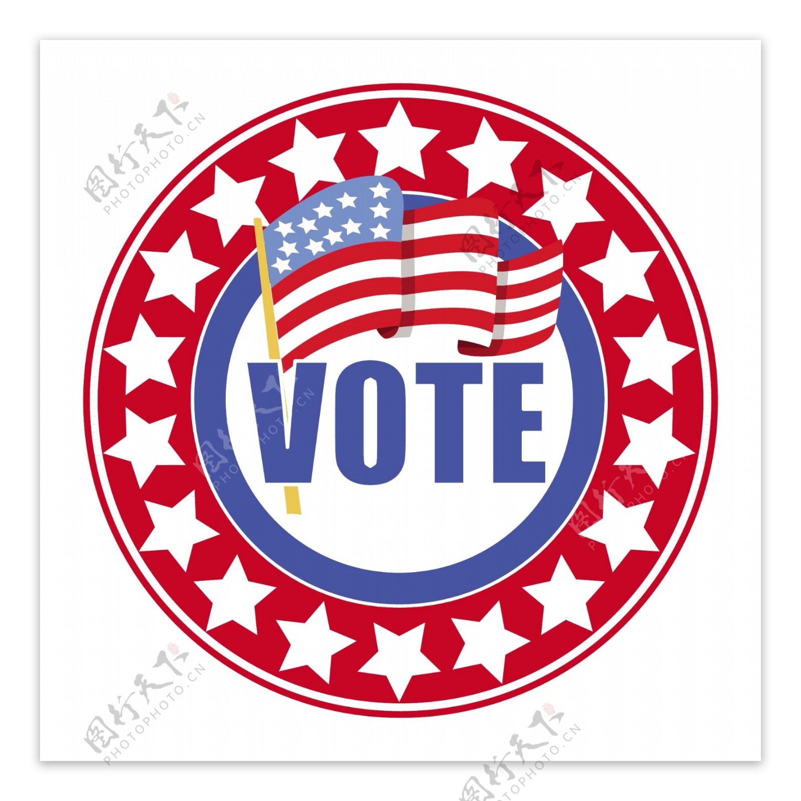 投票选举日的圆形徽章矢量插图