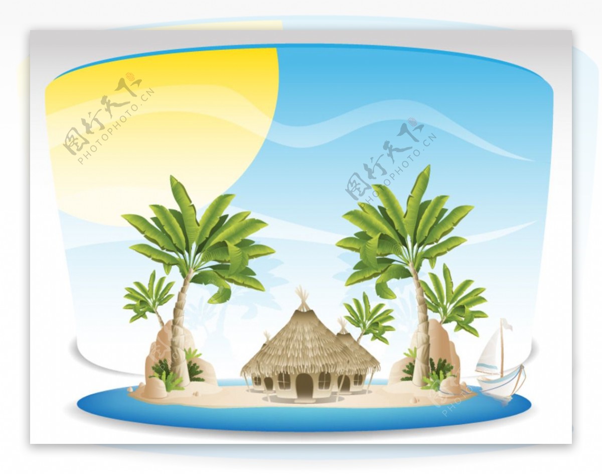 卡通热带海岛背景矢量素材图片