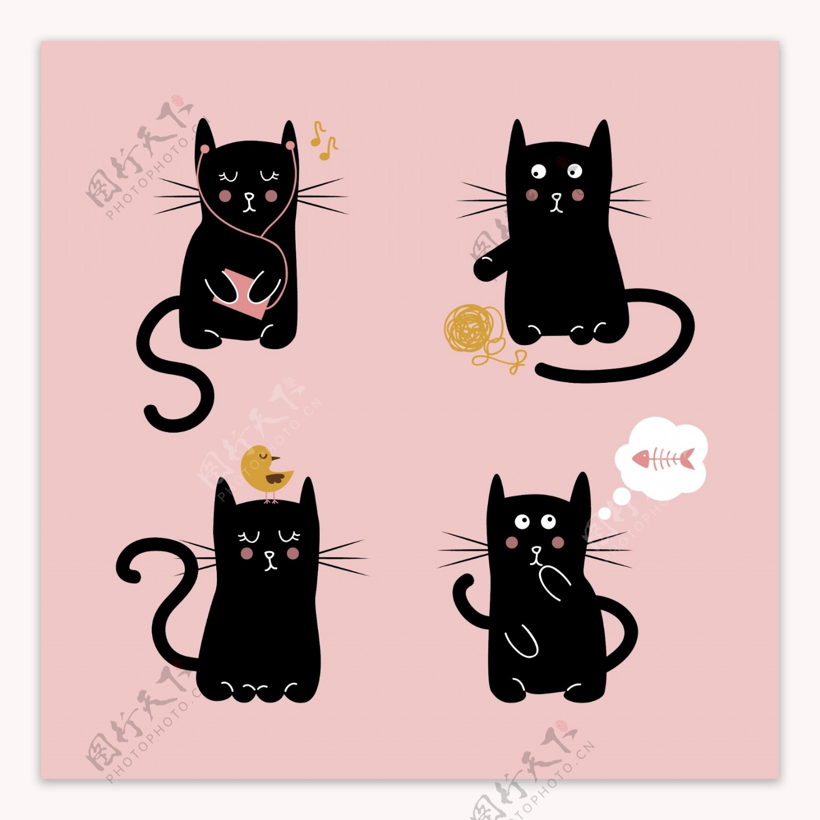 可爱卡通黑猫矢量素材图片