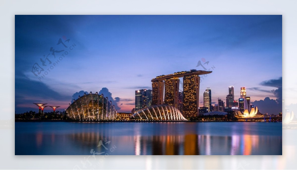 新加坡海滨湾美丽夜景摄影图片