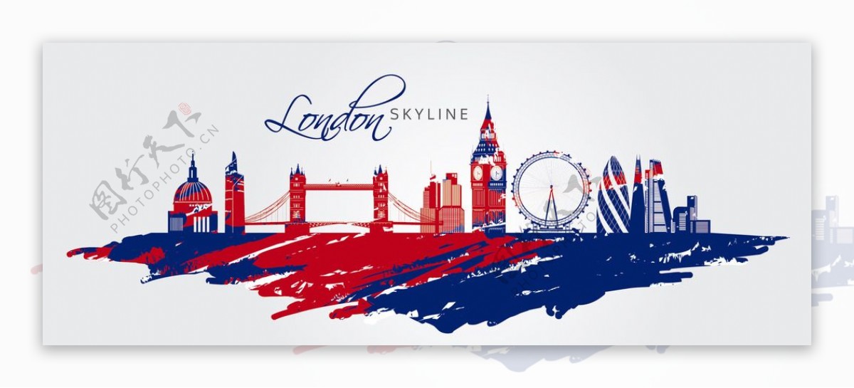 伦敦手绘彩色城市素材图片