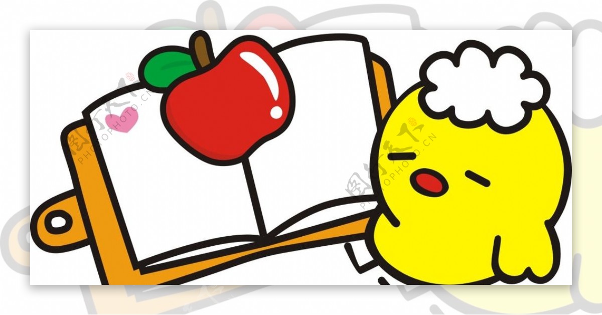 小鸟小鸡吃苹果看书图片
