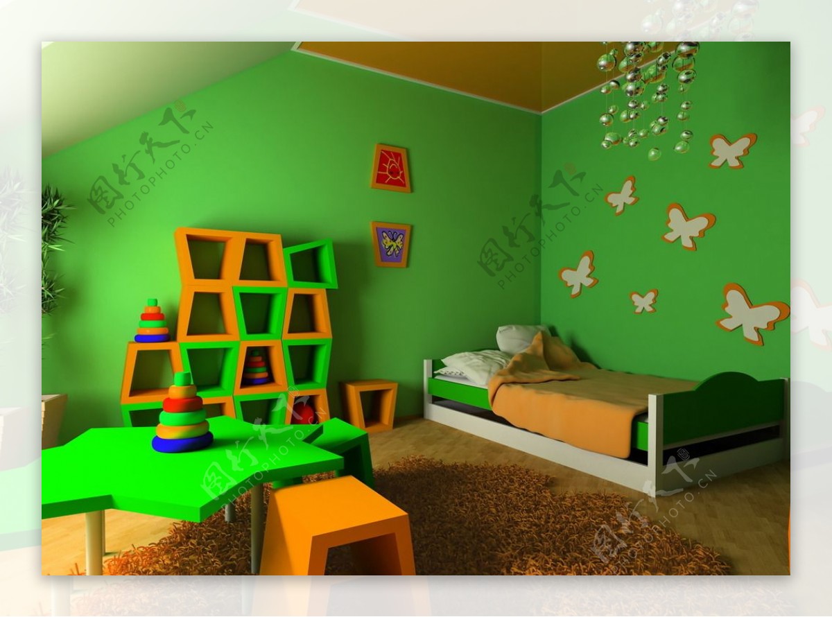 绿色儿童房图片