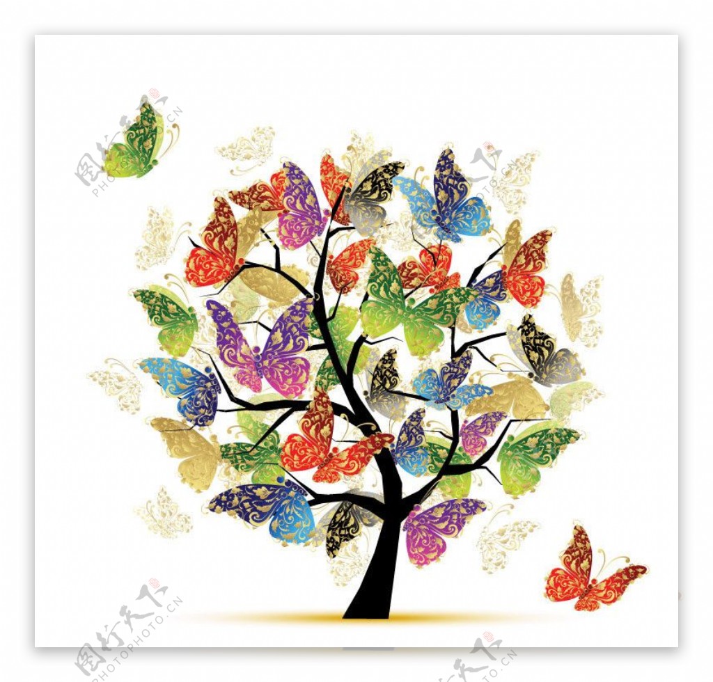 蝴蝶花纹树木图片
