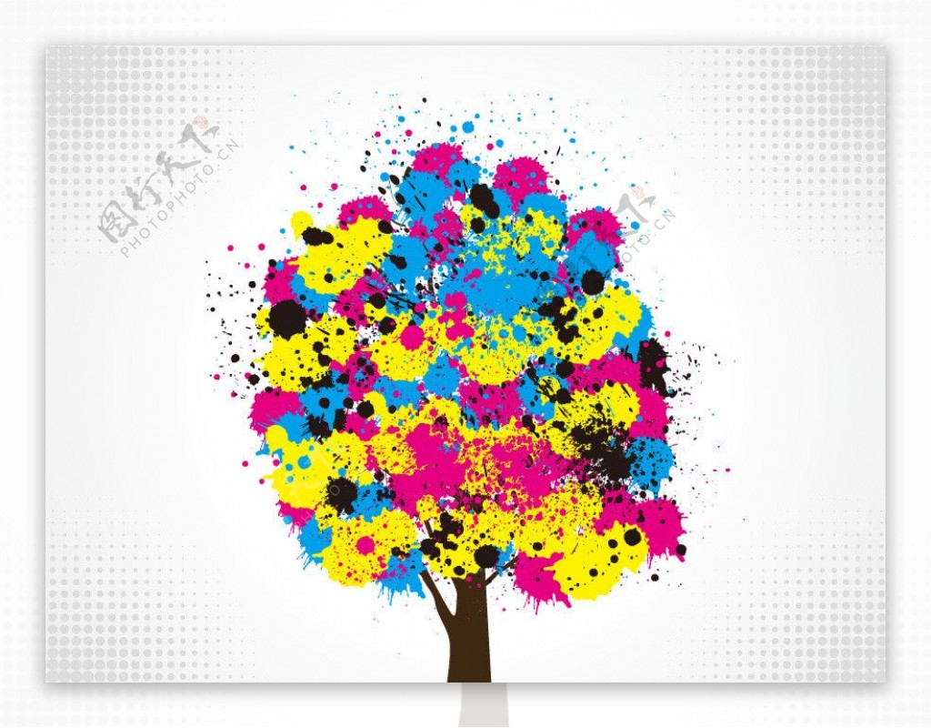 CMYK色谱水墨树木图片