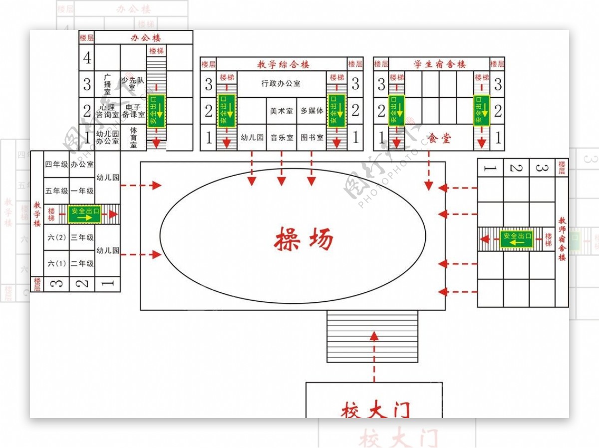 安全疏散示意图平面图校园疏散图片