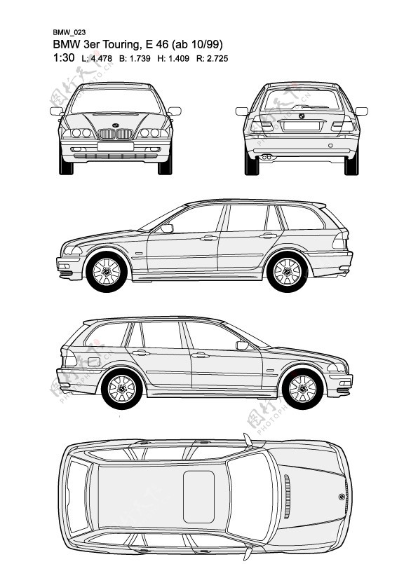 宝马3系BMW3erTouringE46ab1099汽车线稿图片