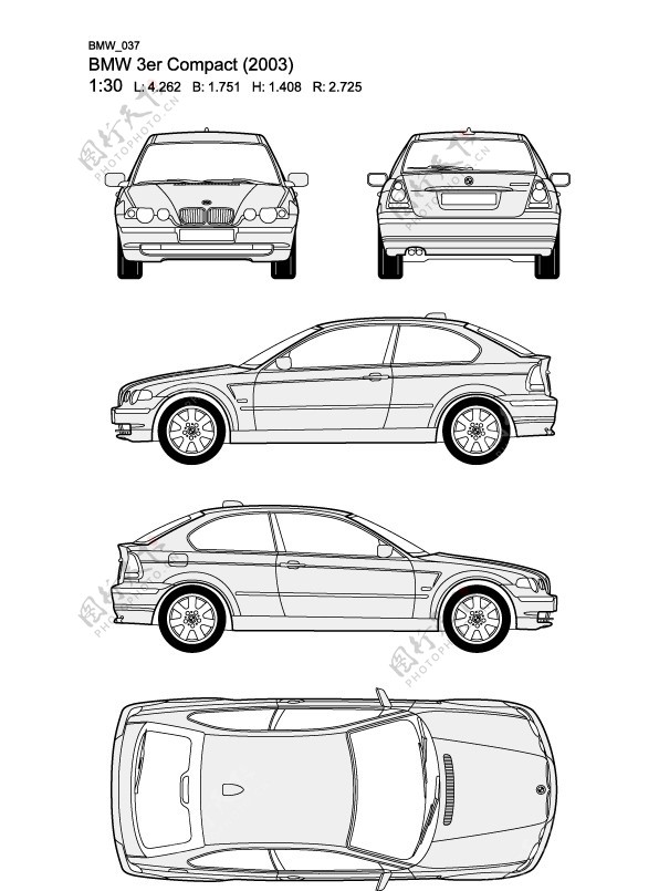 宝马3系BMW3erCompact2003汽车线稿图片