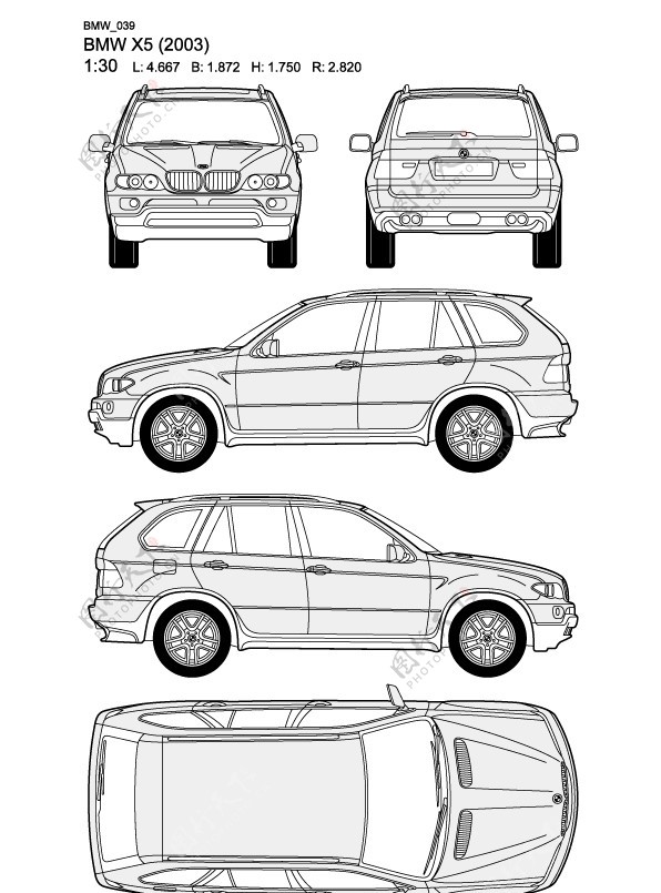 宝马BMWX52003汽车线稿图片