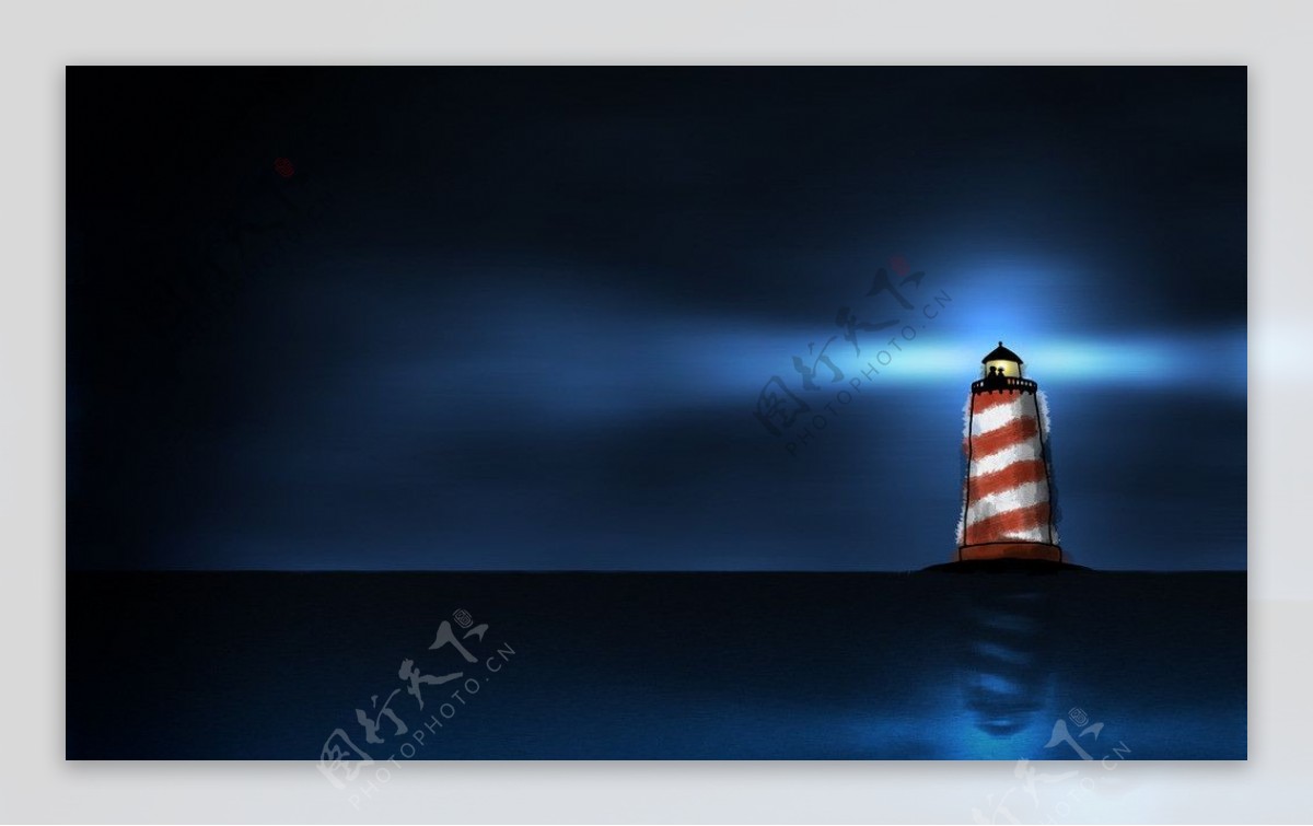 夜晚海边灯塔图片