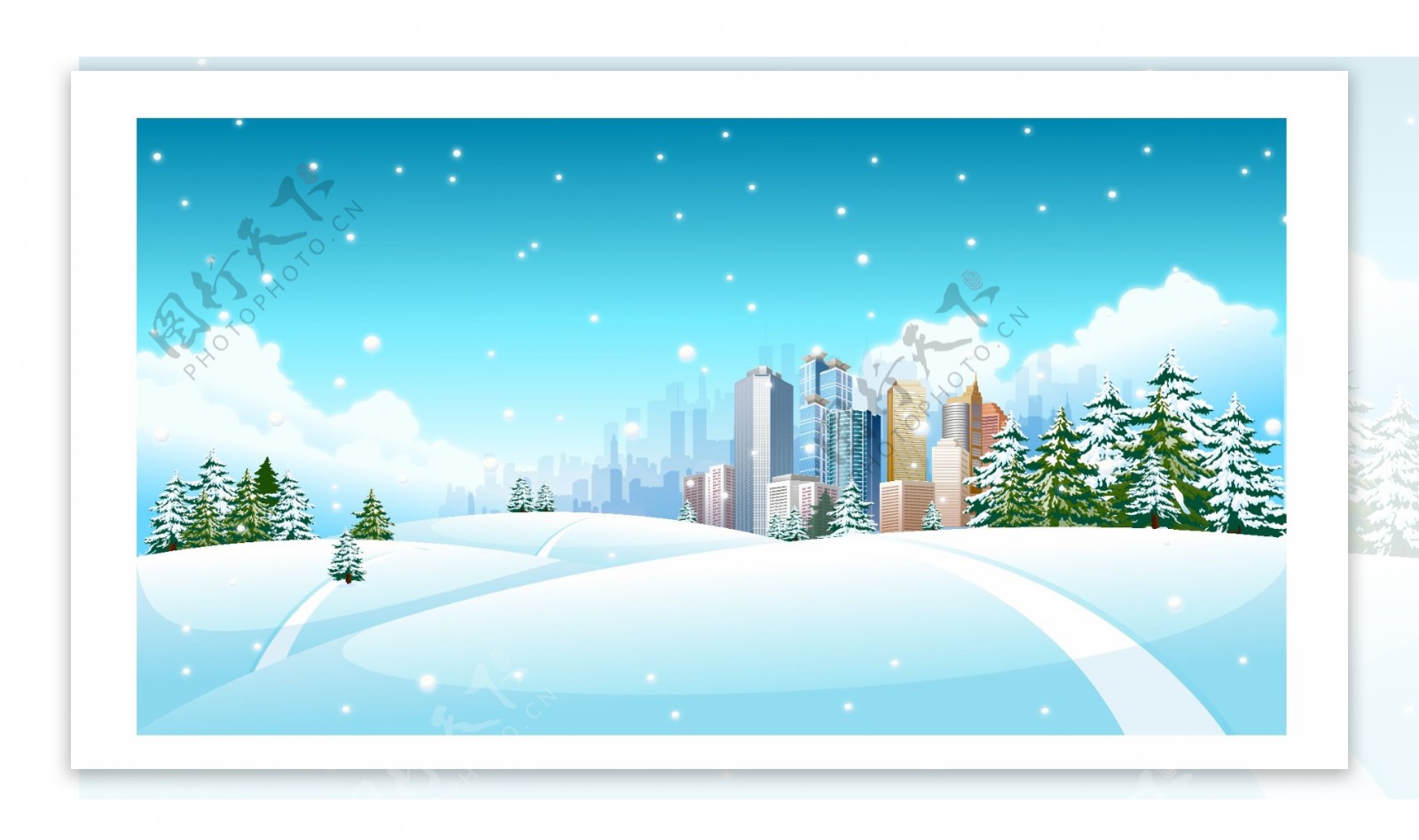 城市雪景矢量图背景图片