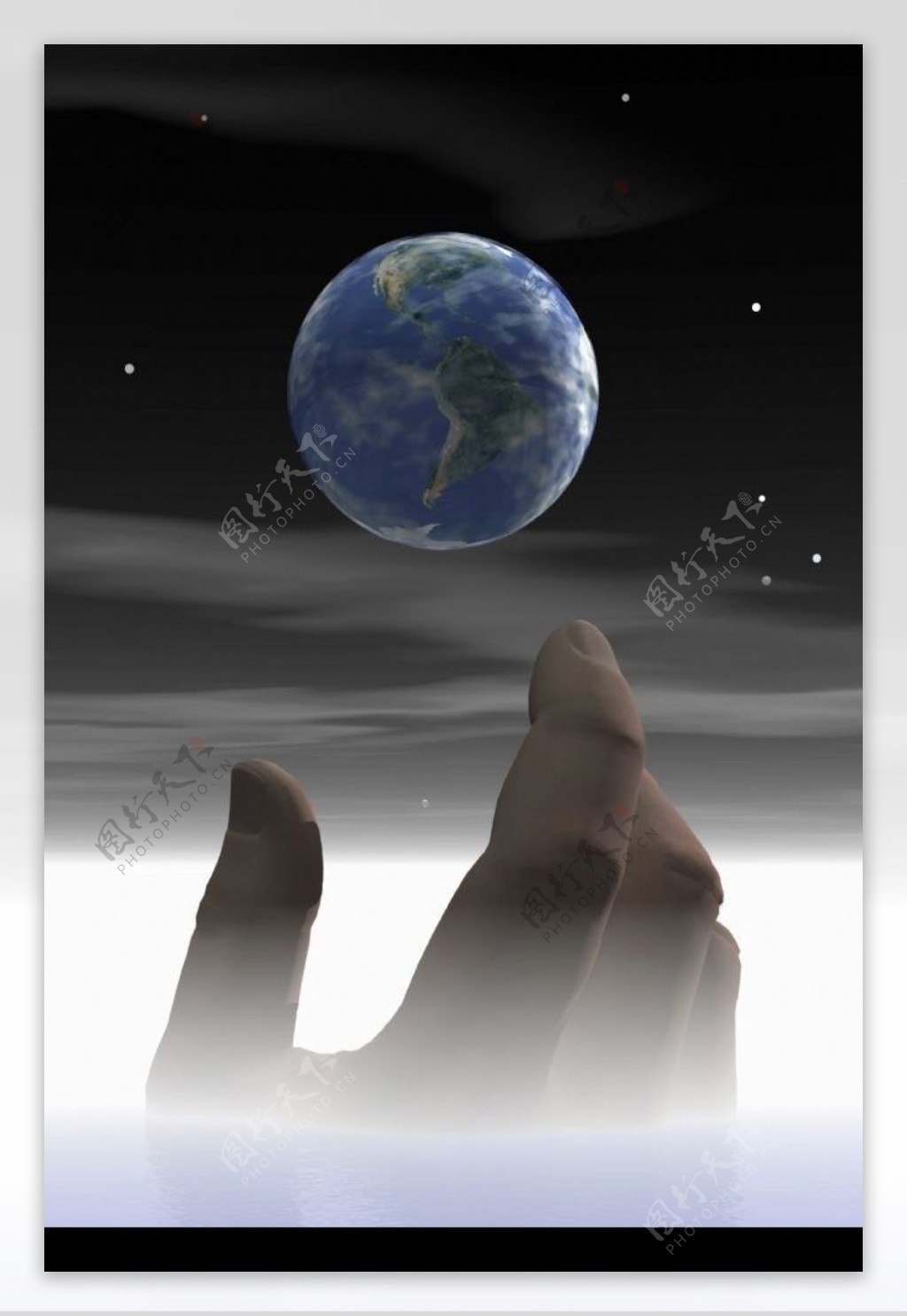 手与地球3D合成图片
