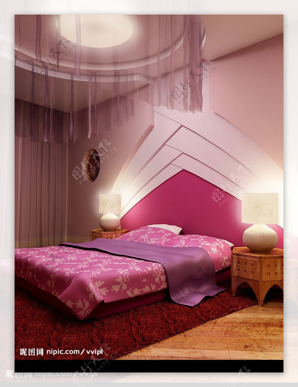 紫色调子的温馨房间图片素材