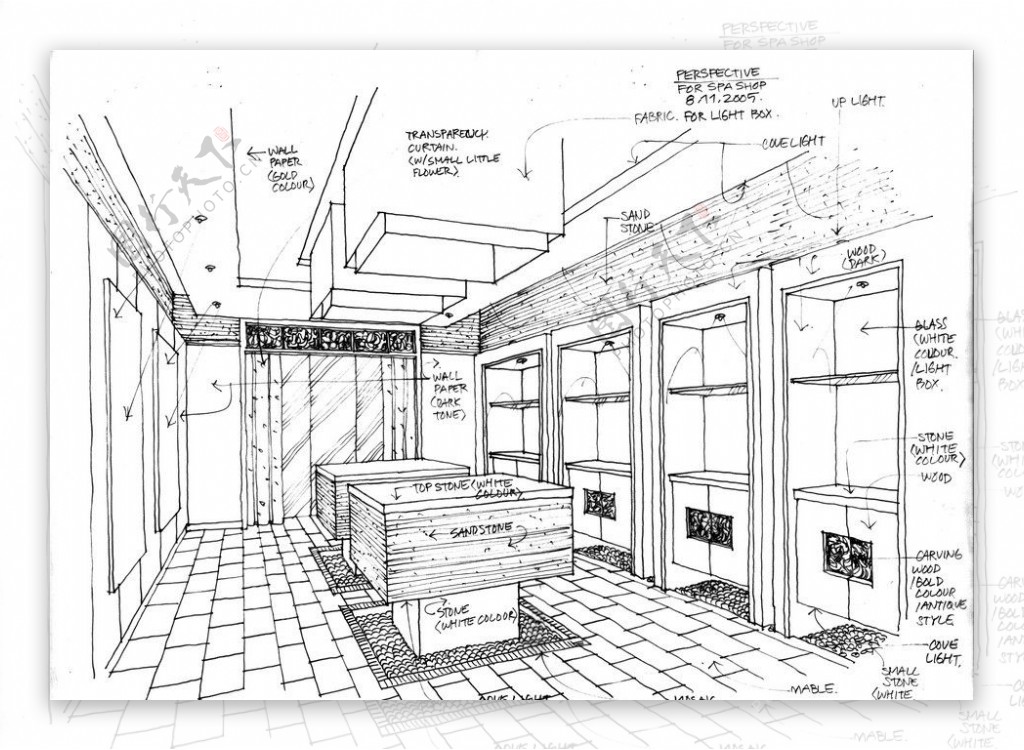 国外SPA商店透视手绘效果图图片