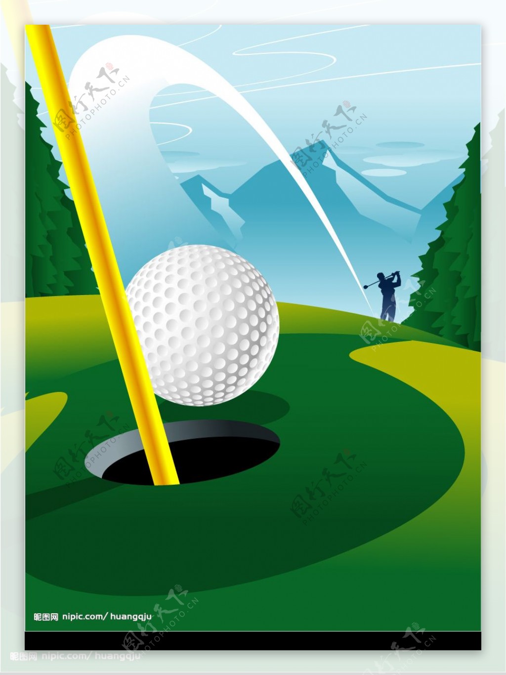 高尔夫球场一杆入洞矢量素材图片