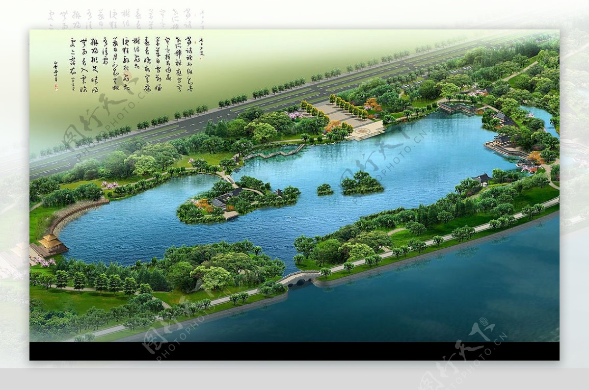 园林设计湖光山色图片