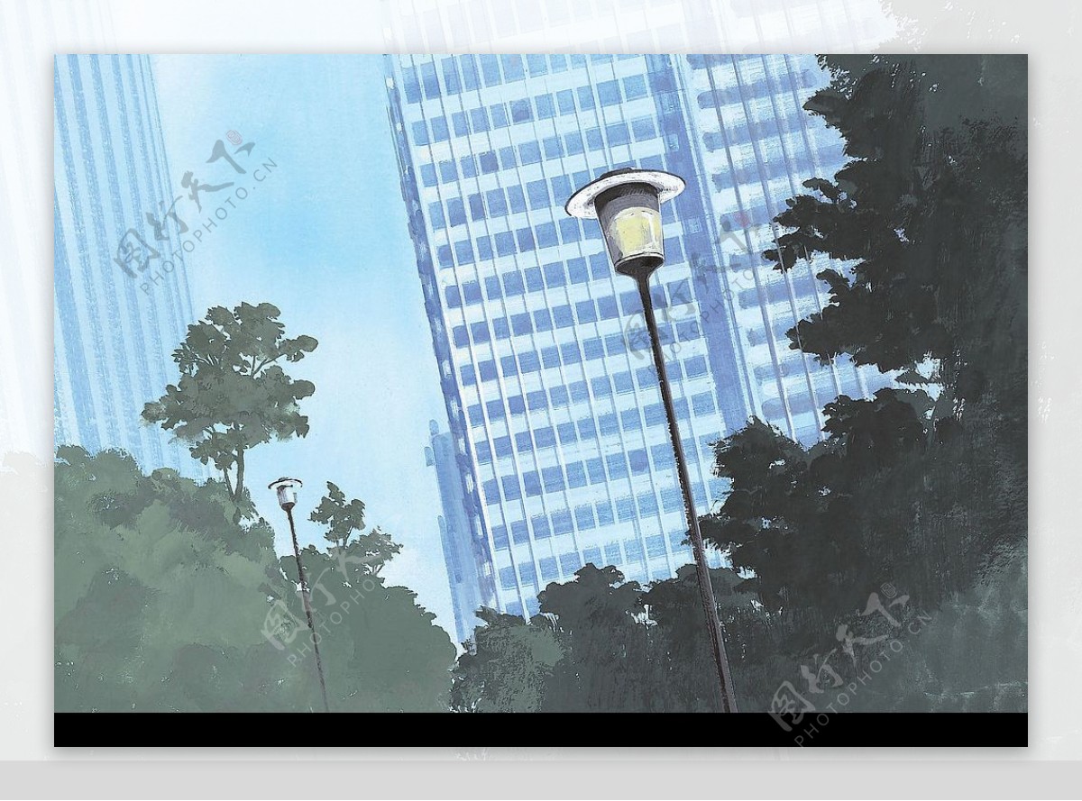 日本高質動漫風景插畫日間的街道燈图片