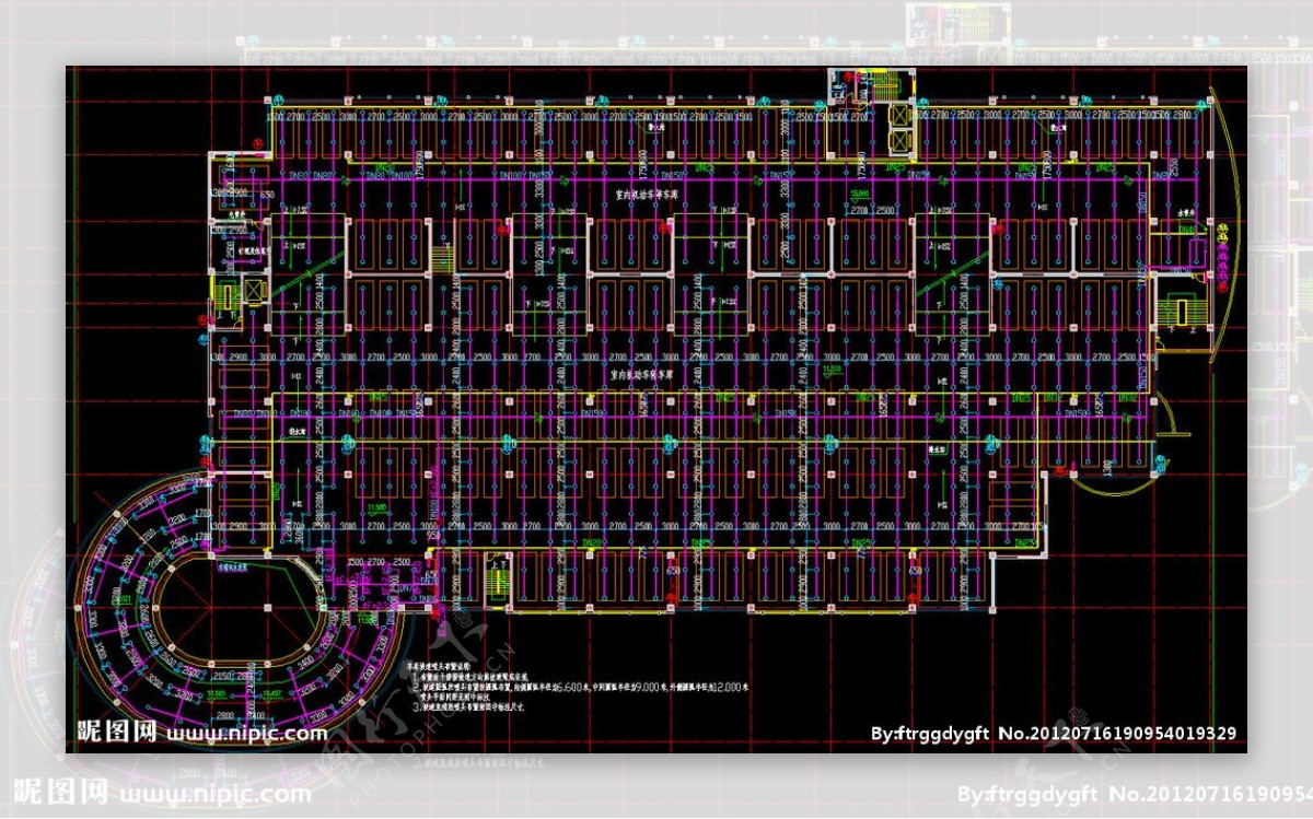 停车库五层给排水消防平面图图片