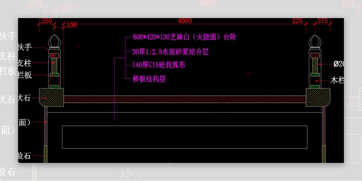 1号仿古桥装饰剖面图片