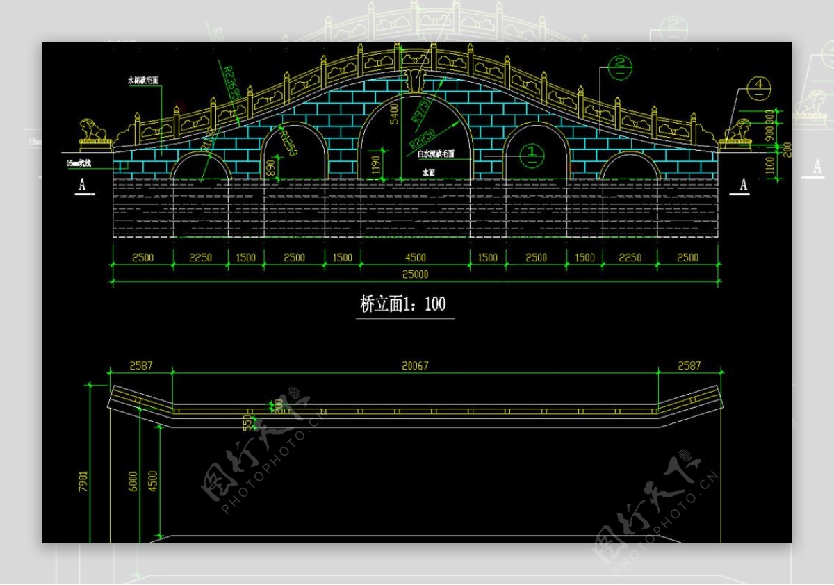 仿古桥平立面图片