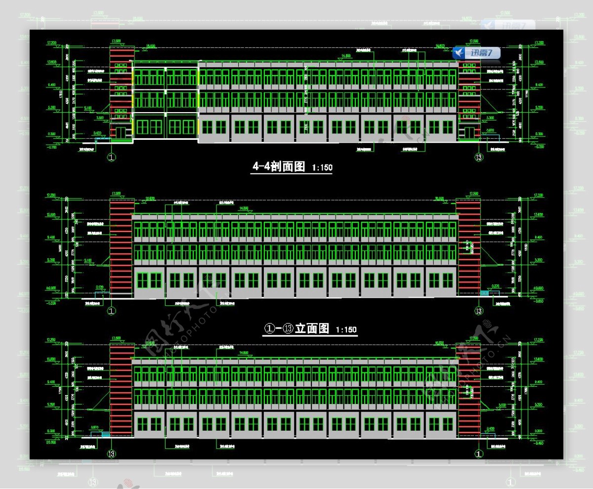 B1B2型厂房立剖面图片