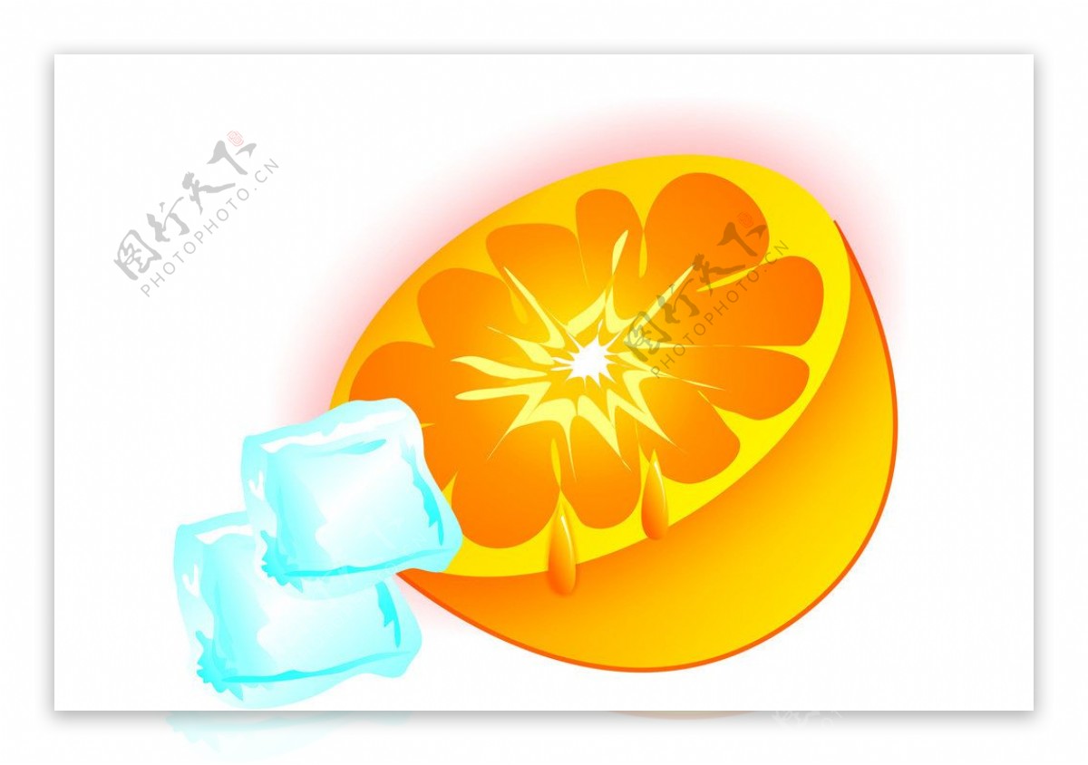 夏日冰块橙子图片