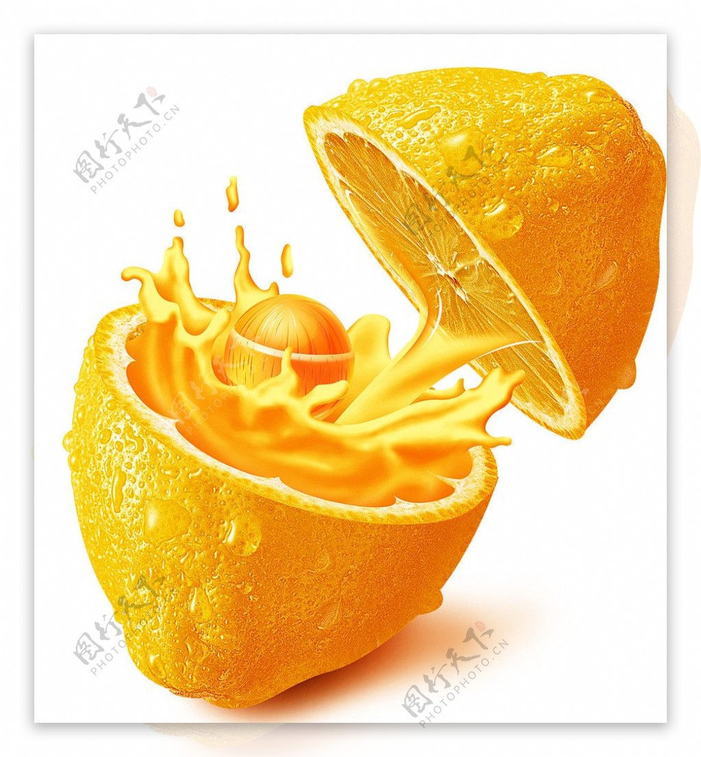 切开的橙子浓浓的橙汁图片