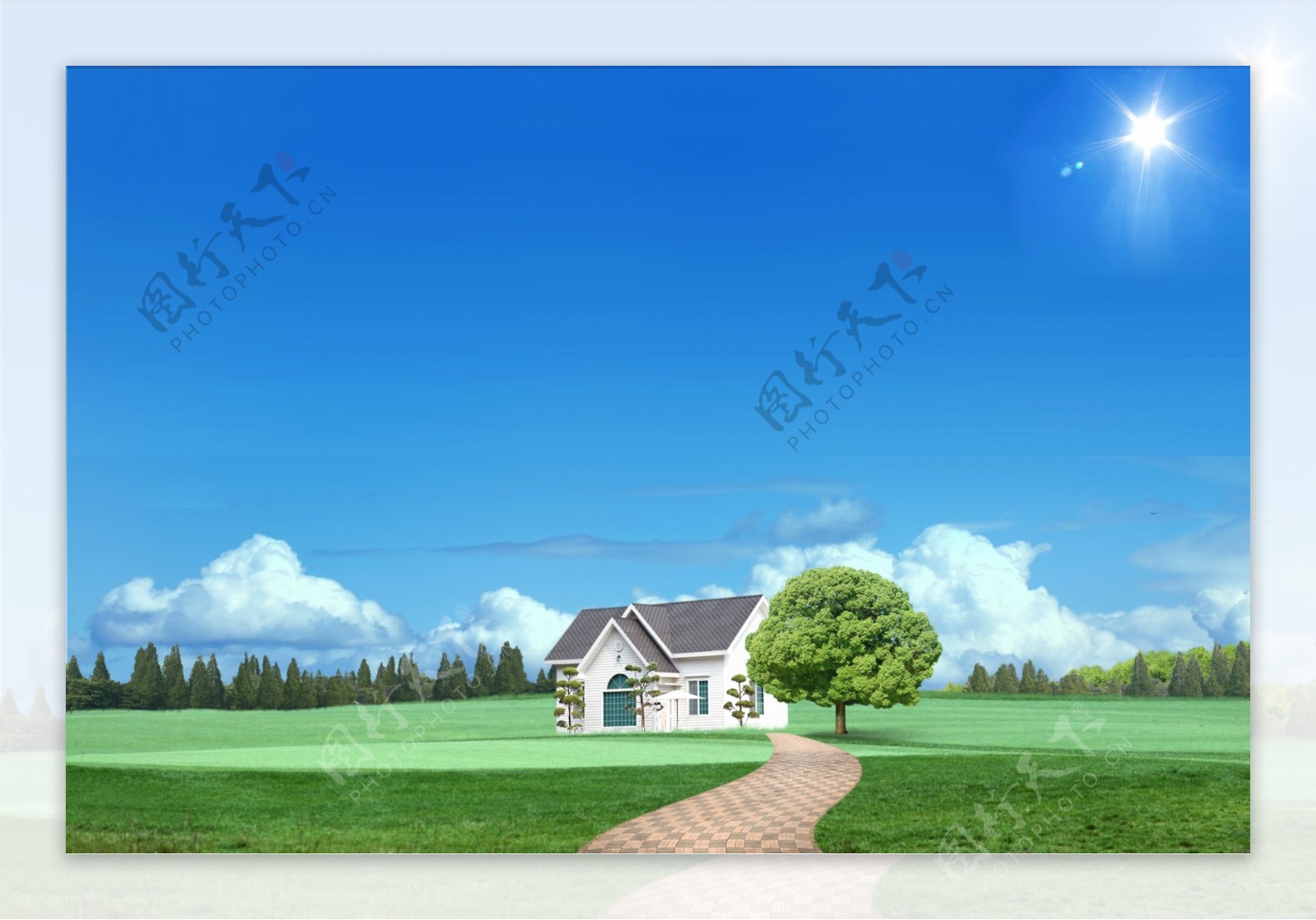房屋草地风景设计图片