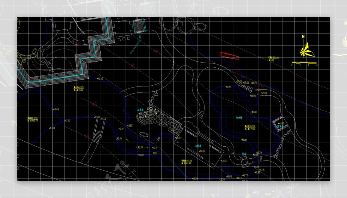 公园景观水池溪流结构标高图图片