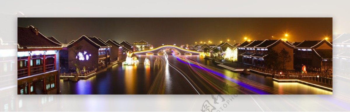 运河唐人街夜景图片
