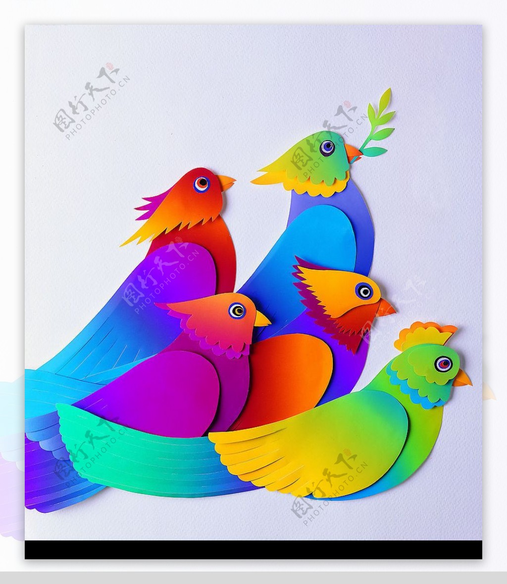 小鸟鹦鹉纸雕艺术图片素材