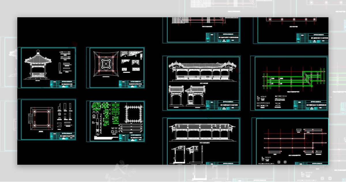 全套四方亭及游廊图纸图片