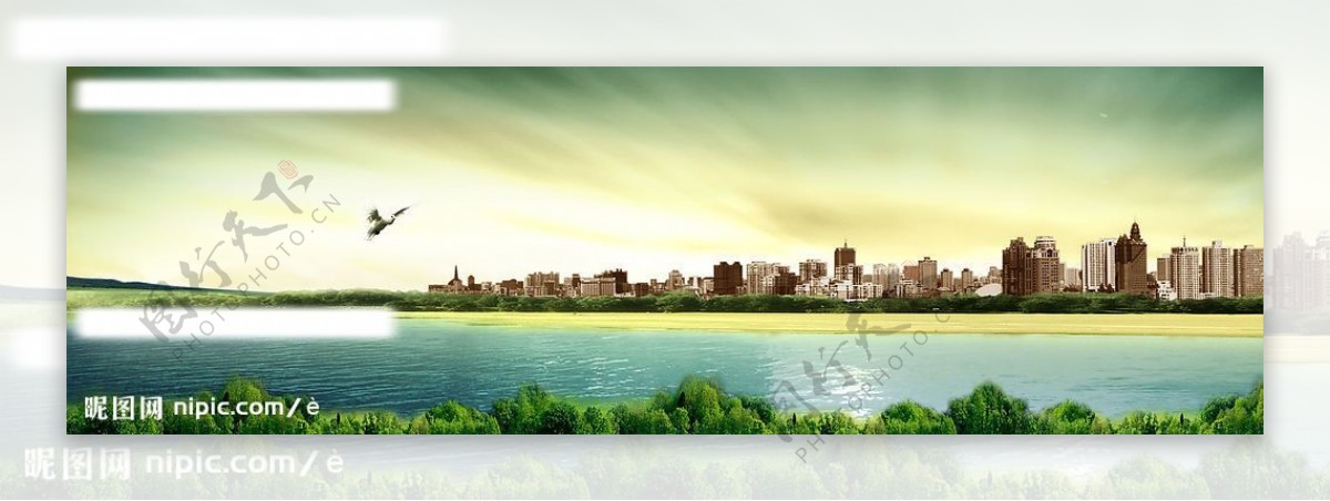 湖边城市广告素材图片