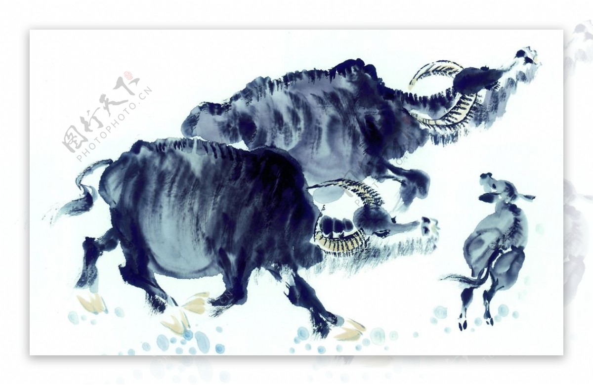 黑白十二生肖国画手绘牛图片