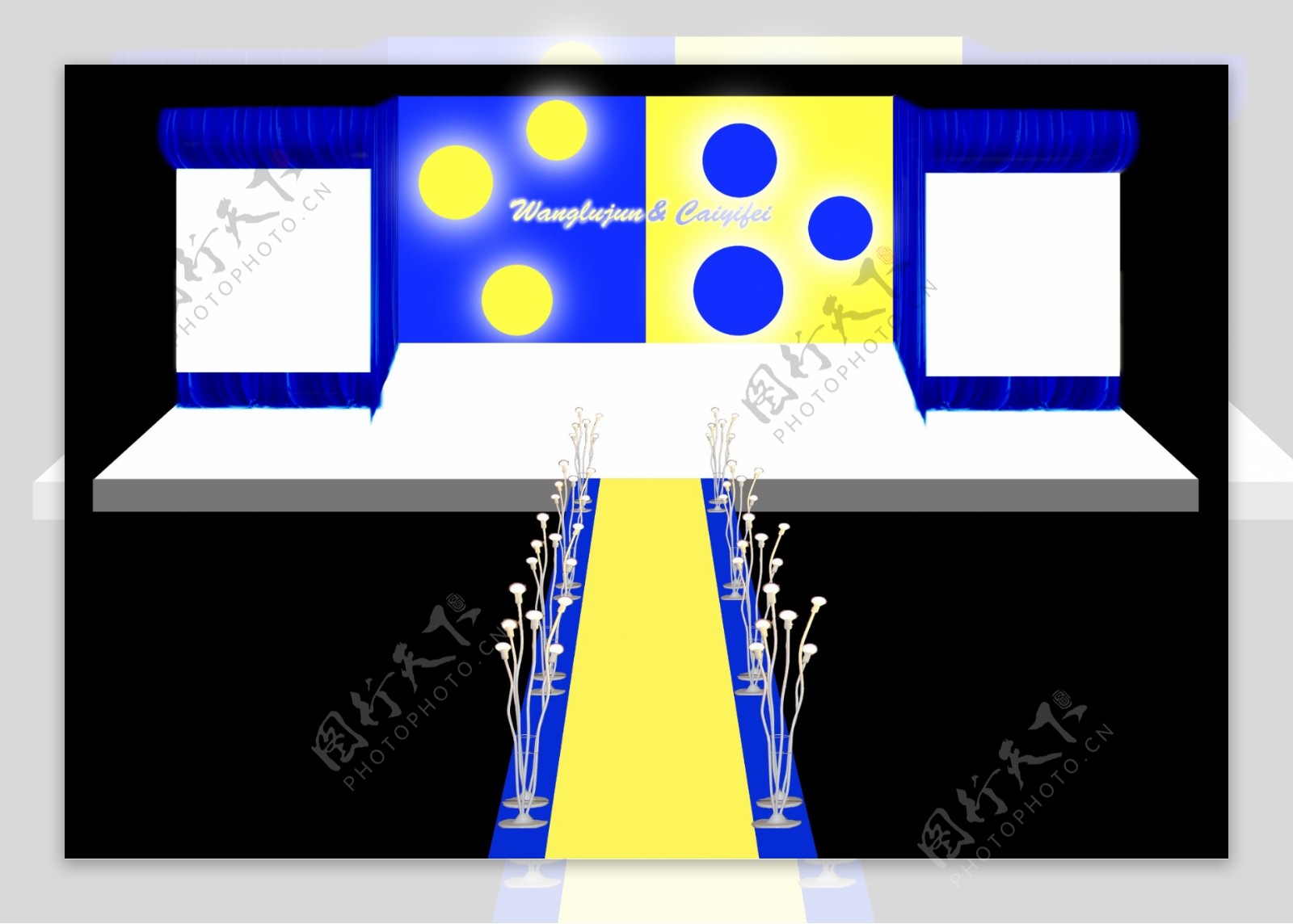 黄蓝撞色三立体舞台背景图片