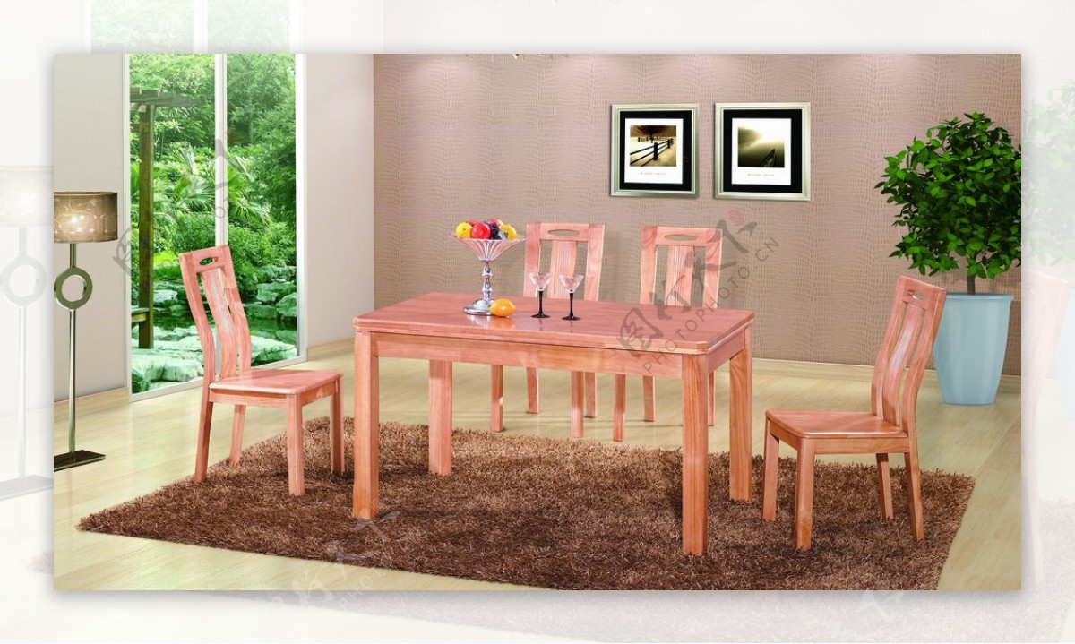 实木餐厅桌椅实拍图片
