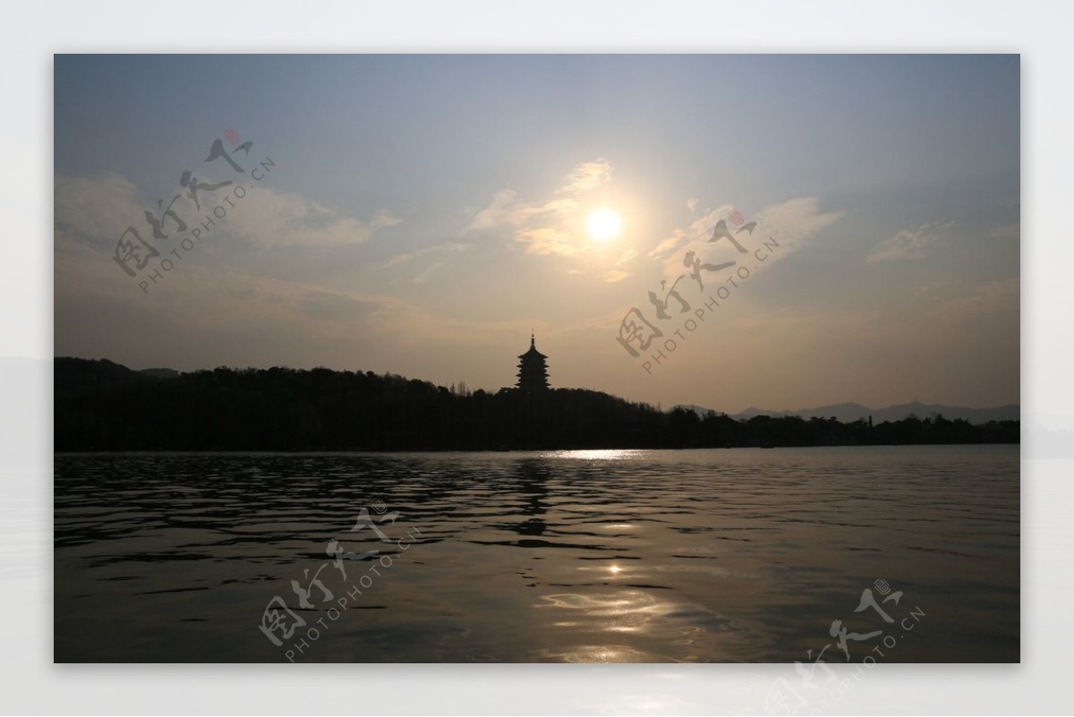 杭州西湖景色夕阳图片