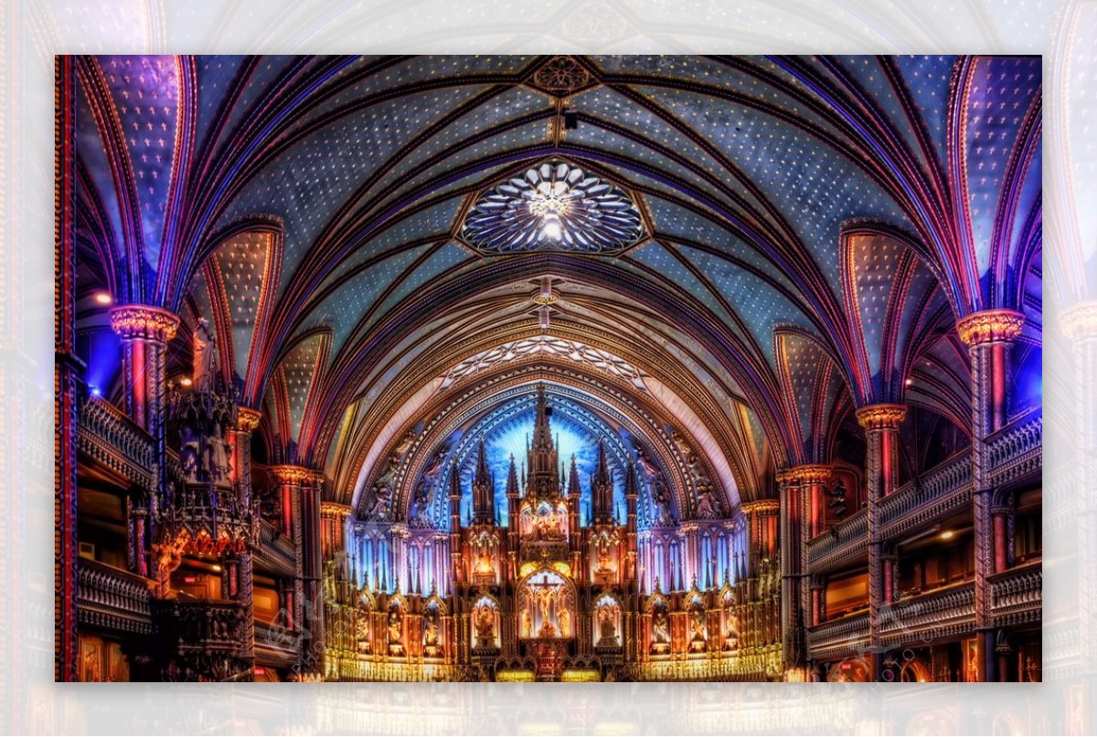 北美教堂彩色灯光图片