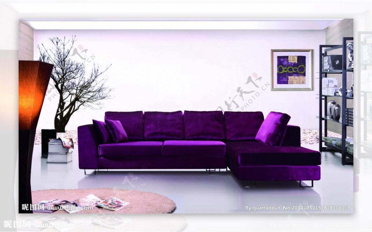 紫色高档客厅沙发套图片